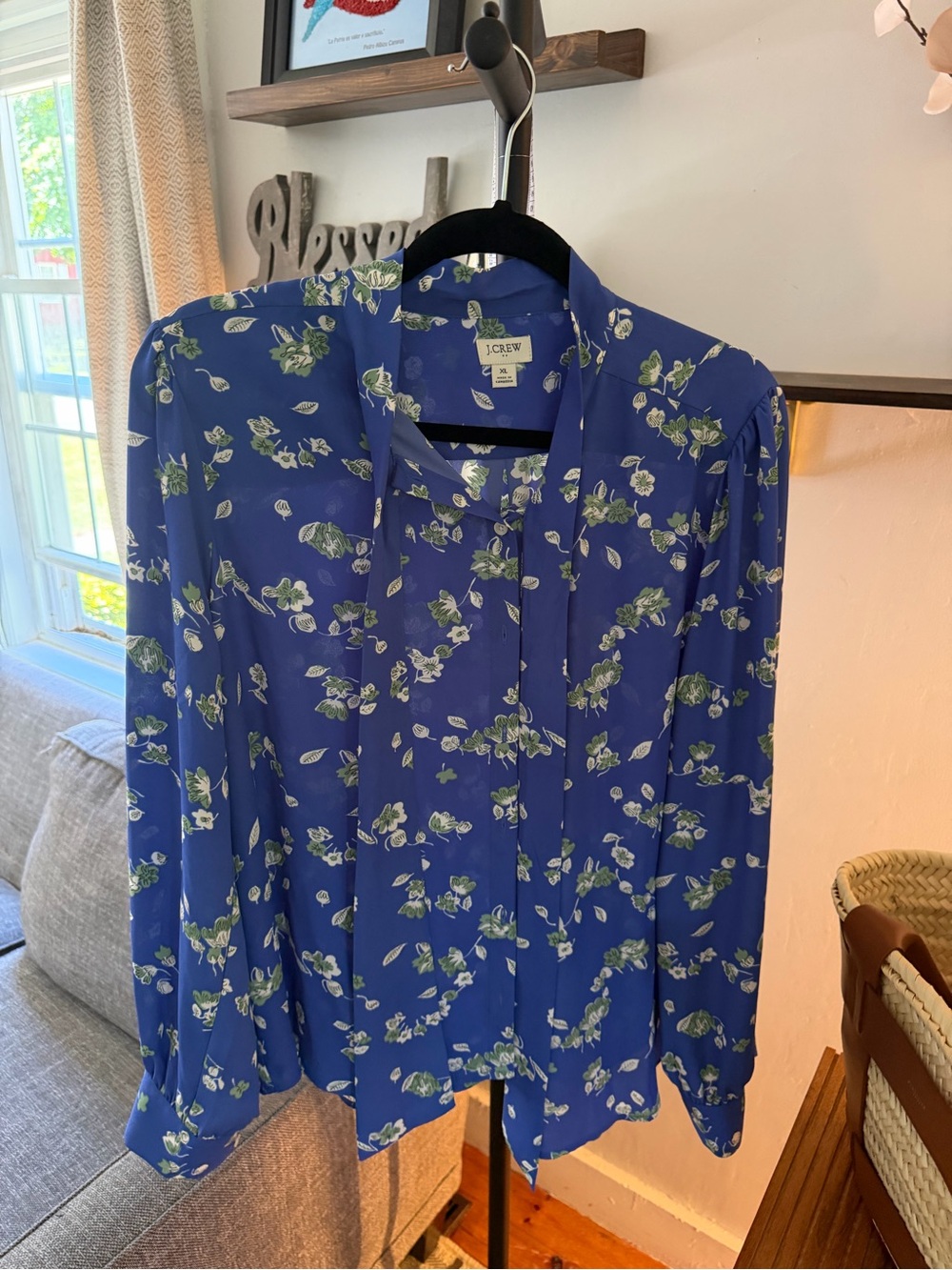 J. Crew Floral Tie-Neck Blouse sz XL